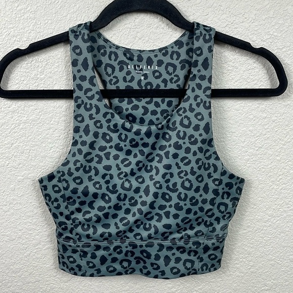 Allfenix Longline Sports Bra In Leopard Print Gray Back Cut Out Sz M - Picture 2 of 10